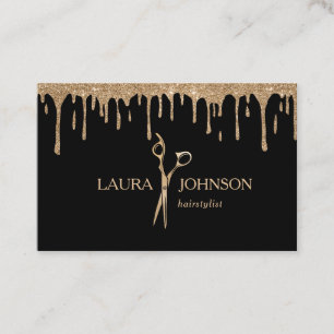 Hair Stylist Dripping Gold Glitter Scissors Business Card