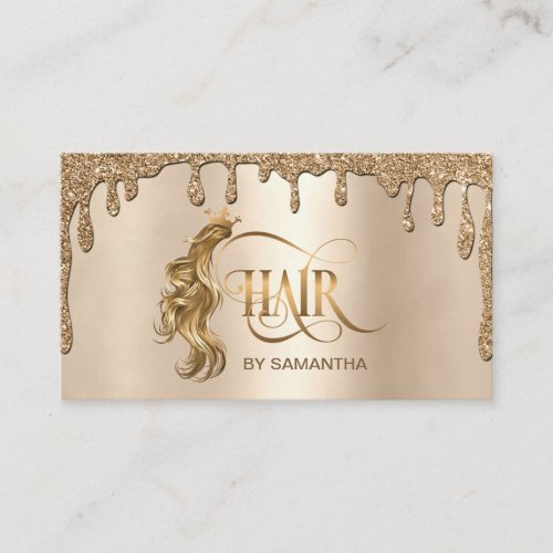 Hair stylist dripping gold hair extension business card