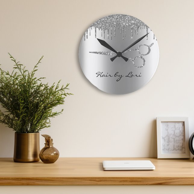 Hair Stylist Drips Glitter Scissors Round Clock (Creator Uploaded)