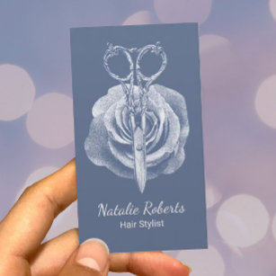Hair Stylist Dusty Blue Scissor & Flower Salon Business Card