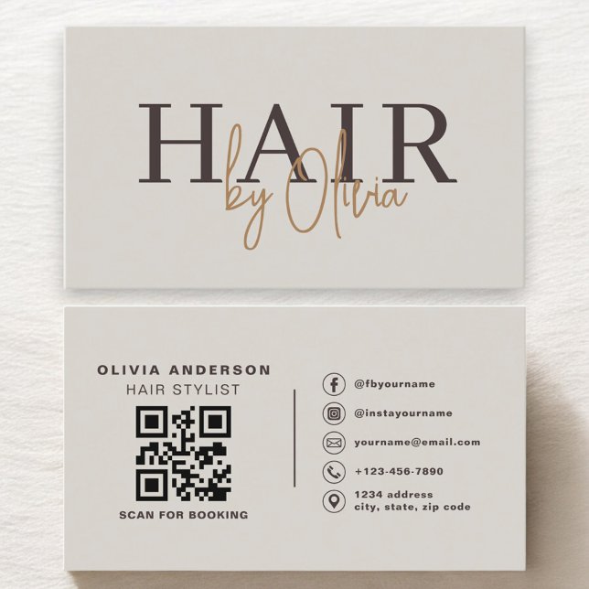 Hair Stylist Earthy Neutral QR Code  Business Card (Creator Uploaded)