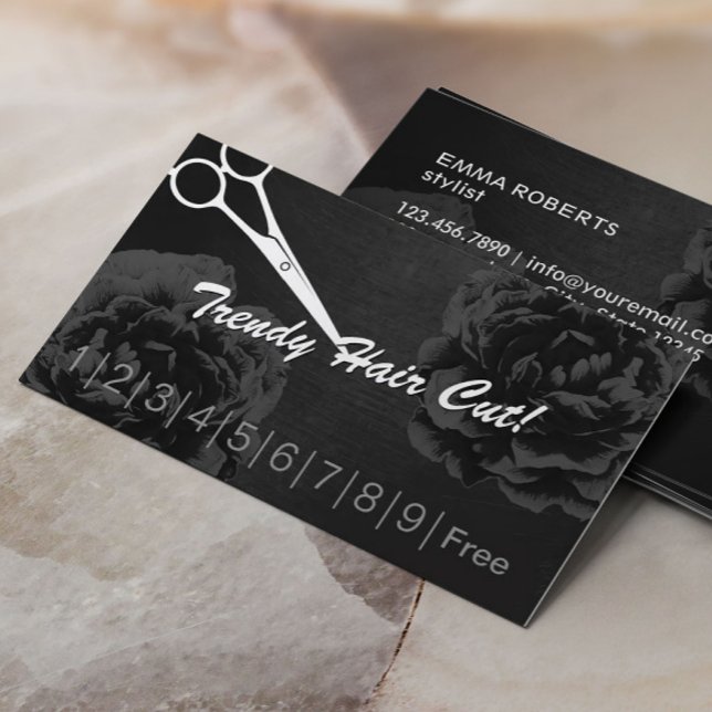 Hair Stylist Elegant Black Floral Loyalty Punch (Creator Uploaded)