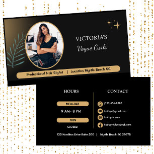 Hair Stylist Elegant Black & Gold Beauty Salon    Business Card