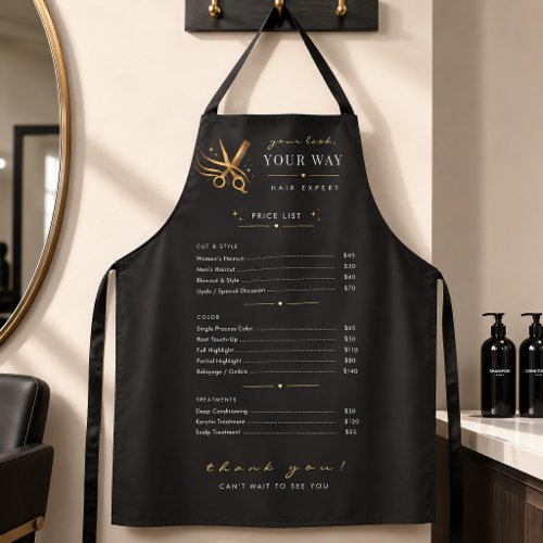 Hair Stylist Elegant Black Gold Scissors Custom Apron