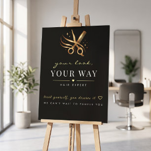 Hair Stylist Elegant Black Gold Scissors Custom Foam Board