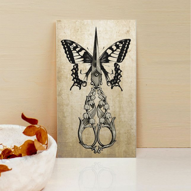 Hair Stylist Elegant Butterfly & Scissor Vintage Business Card (Creator Uploaded)