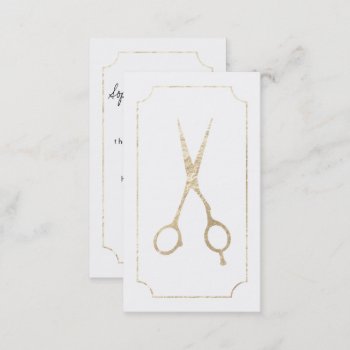 Hair Stylist Elegant Faux Gold Scissors White Chic Business Card by busied at Zazzle