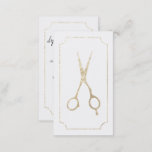Hair Stylist Elegant Faux Gold Scissors White Chic Business Card at Zazzle