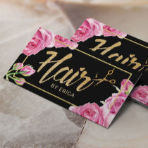 Hair Stylist Elegant Floral Gold Framed Hair Salon Business Card