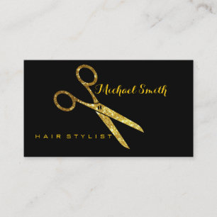 Hair Stylist Elegant Gold Glitter Scissors Salon Business Card
