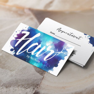 Hair Stylist Elegant Indigo Watercolor Salon Appointment Card
