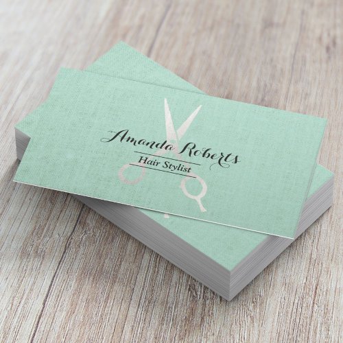 Hair Stylist Elegant Linen Background Business Card