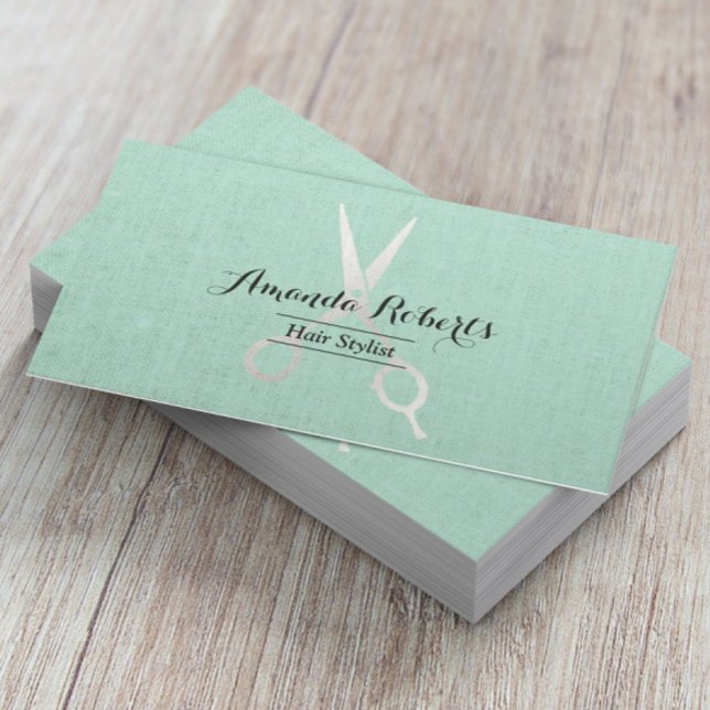 Hair Stylist Elegant Linen Background Business Card (Creator Uploaded)