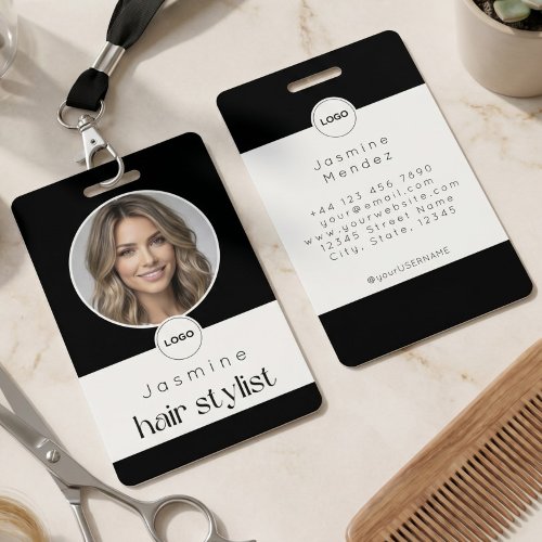 Hair Stylist Elegant Photo Black And White ID Badge