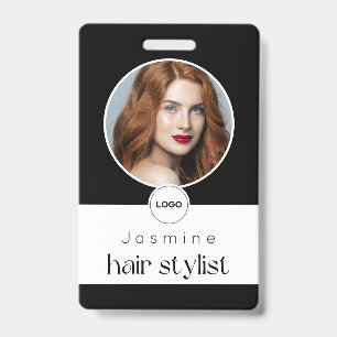 Hair Stylist Elegant Photo Black And White ID  Badge