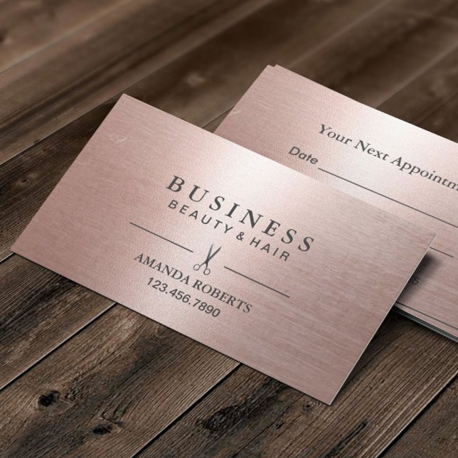 Hair Stylist Elegant Rose Gold Salon Appointment Card (Creator Uploaded)