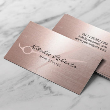 Hair Stylist Elegant Rose Gold Scissor Minimalist Business Card by cardfactory at Zazzle