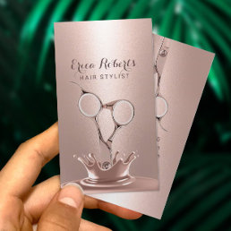 Hair Stylist Elegant Rose Gold Scissor Splash Business Card