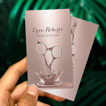 Hair Stylist Elegant Rose Gold Scissor Splash Business Card by cardfactory at Zazzle