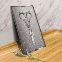 Hair Stylist Elegant Scissor Modern Silver Glitter Business Card