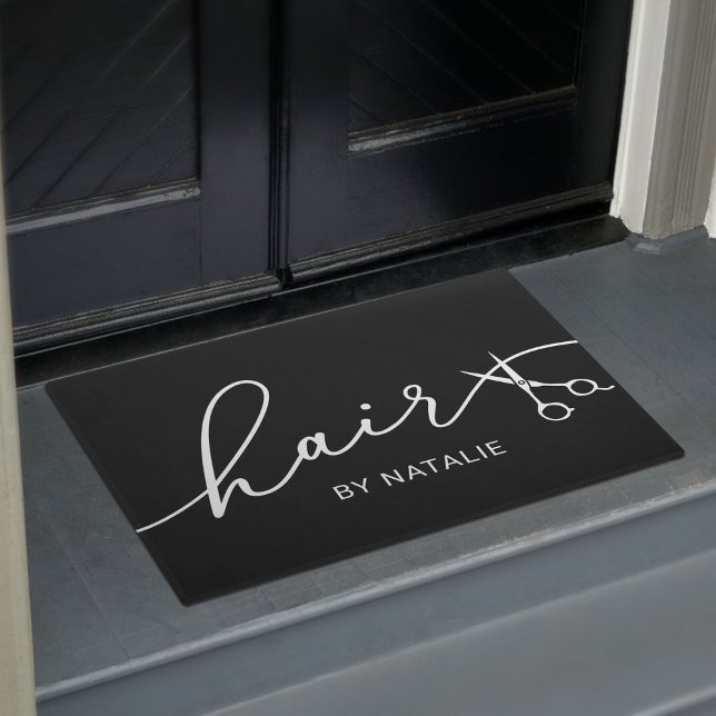 Hair Stylist Elegant Scissor Script Beauty Salon Doormat (Creator Uploaded)