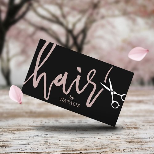 Hair Stylist Elegant Scissor Script Black Salon Business Card