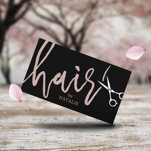 Customizable Hair Stylist Elegant Scissor Script Black Salon Business Card