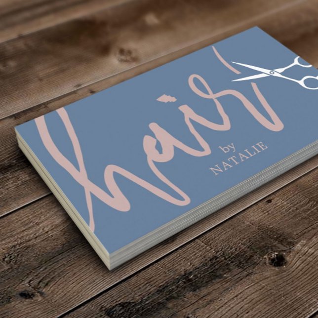 Hair Stylist Elegant Script Dusty Blue Pink Salon Business Card (Creator Uploaded)
