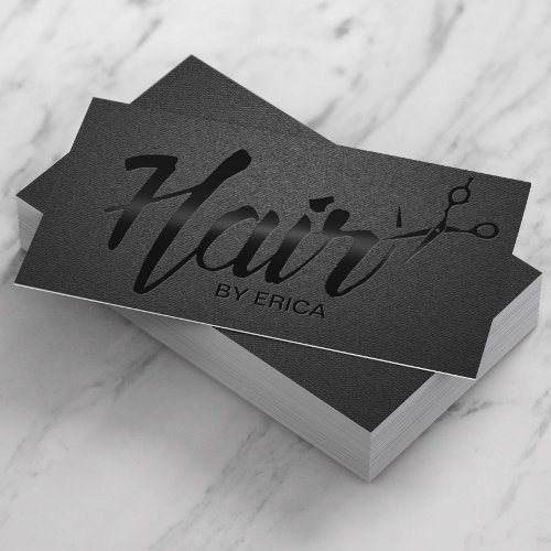 Hair Stylist Elegant Script Unique Carbon Black Business Card
