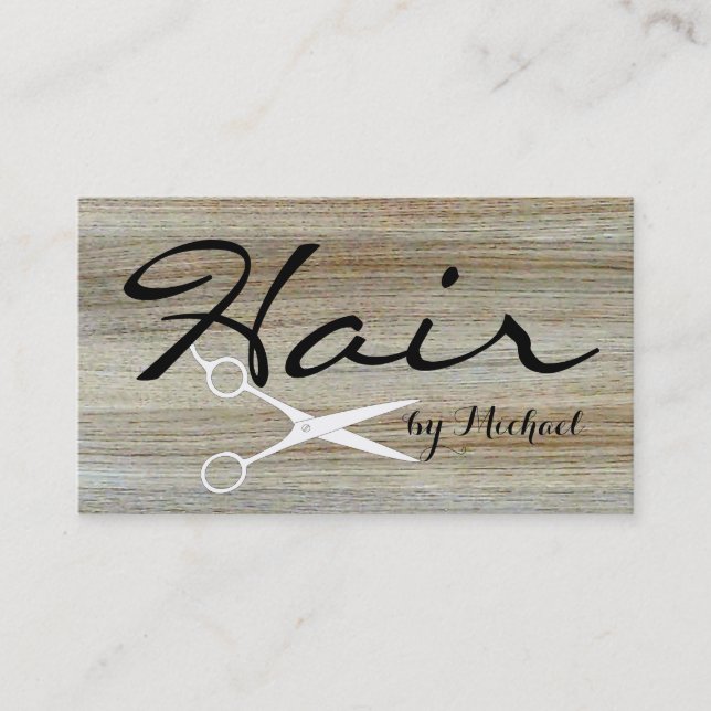 Hair Stylist Elegant Wood Grain Background #4 Business Card (Front)