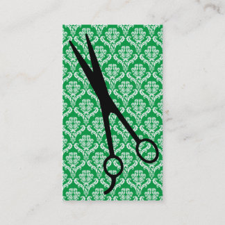 hair stylist emerald green damask scissors cosmo business card