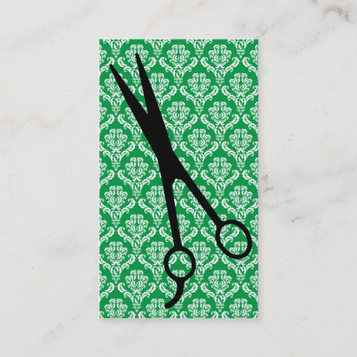 hair stylist emerald green damask scissors cosmo business card templates