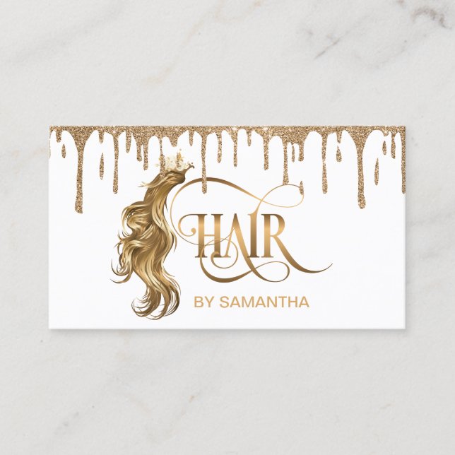 Hair Stylist Extension Wig Gold Modern typography Business Card (Front)