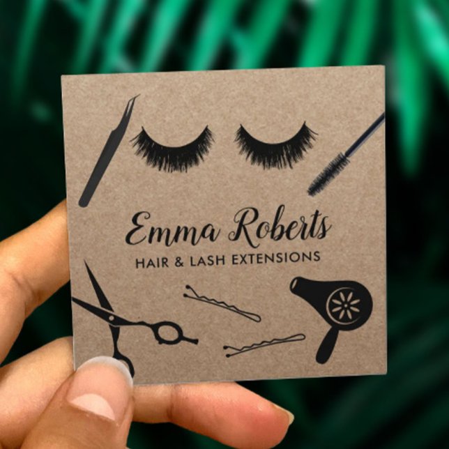 Hair Stylist & Eyelash Extensions Rustic Salon Square Business Card (Creator Uploaded)