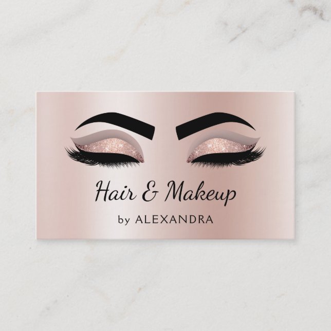 Hair Stylist Eyelash Lashes Glitter Rose Gold Business Card (Front)