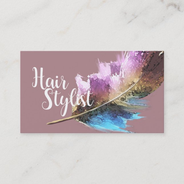 Hair Stylist - Feather Business Card (Front)
