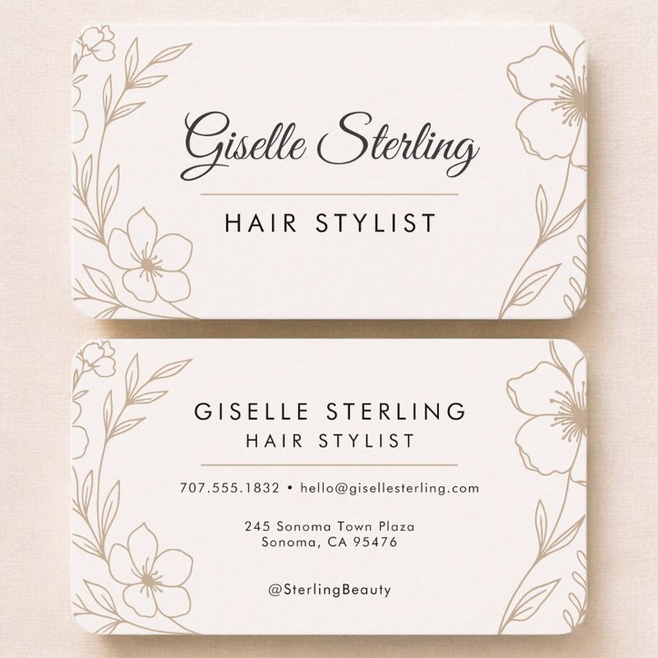 Hair Stylist Floral Blush Black Business Card