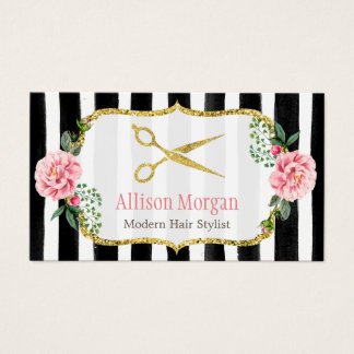 Hair Stylist Floral Gold Scissors Appointment Card
