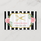 Hair Stylist Floral Gold Scissors Appointment Card (Front)