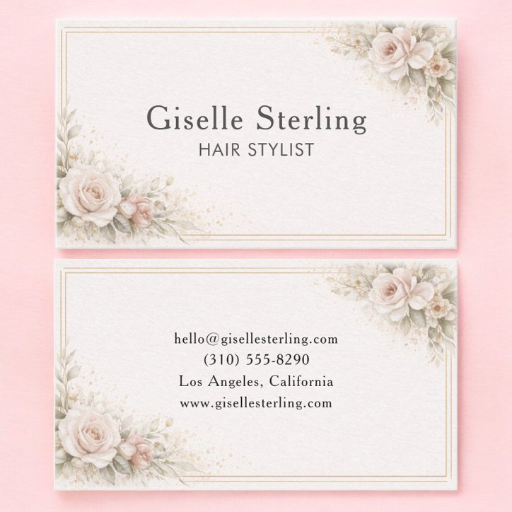 Hair Stylist Floral Neutral Professional Business Card