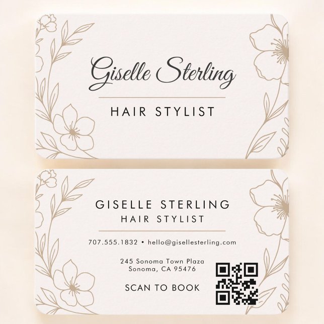 Hair Stylist  Floral QR Code Professional Business Card (Creator Uploaded)
