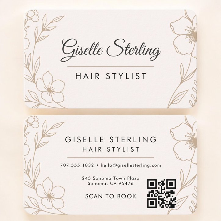 Hair Stylist Floral QR Code Professional Business Card
