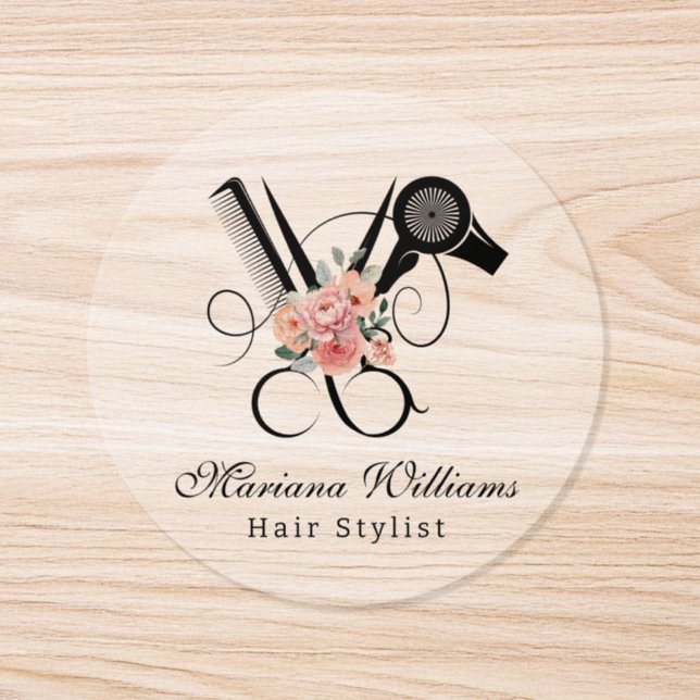 hair stylist floral Scissors beauty salon clear Classic Round Sticker (Single)