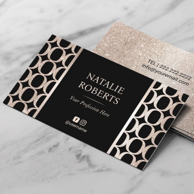 Hair Stylist Geometric Black & Gold Beauty Salon Business Card (Creator Uploaded)