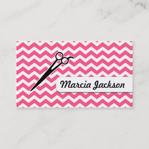 hair stylist girly pink chevron scissors business card templates