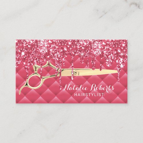 Hair Stylist Girly Pink Glitter Drips Beauty Salon Business Card
