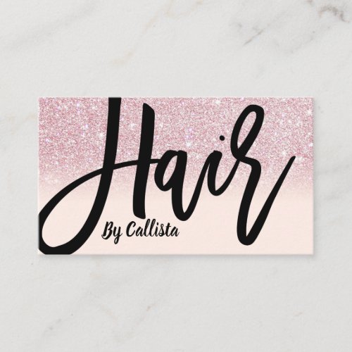 Hair Stylist Girly Pink Glitter Ombre Typography Business Card