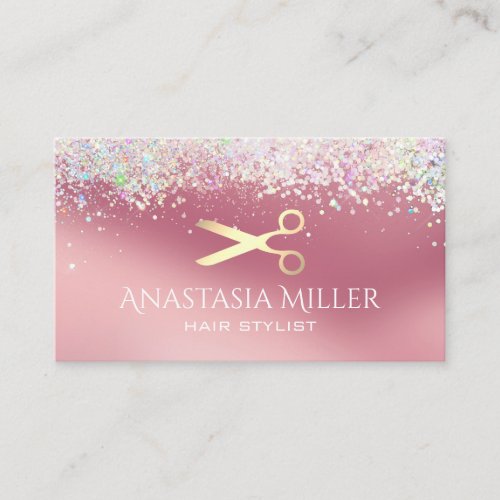 Hair Stylist Glitter And Pink Mauve Satin Business Card