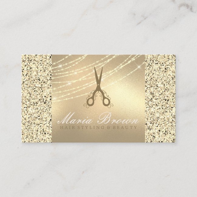 Hair stylist Glitter gold Luxury Scissor Business Card
