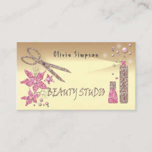 Hair Stylist Glitter Shiny Scissor Flowers Beauty Business Card